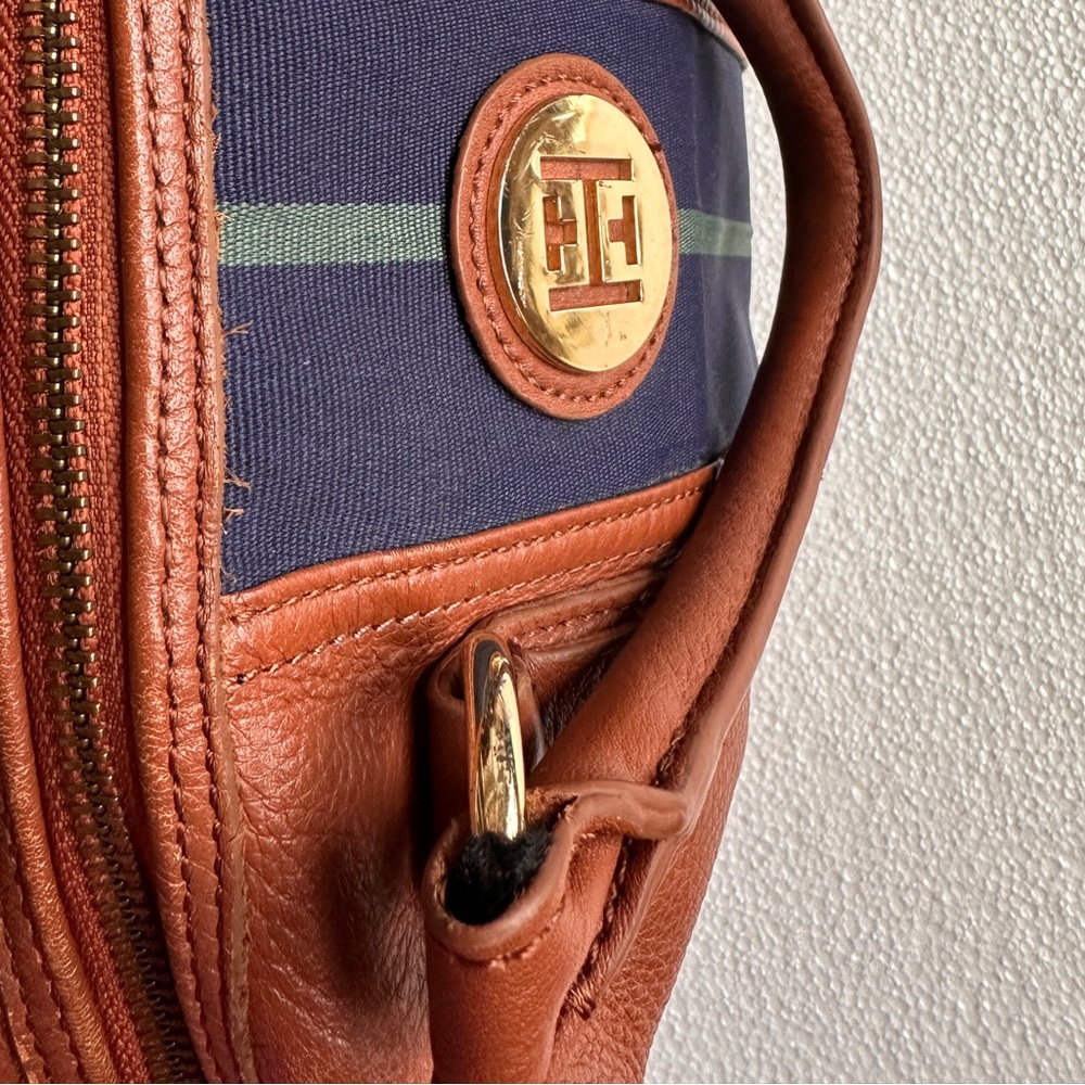 Tommy Hilfiger Brown Leather Satchel with Navy Stripe - Picture 5 of 7